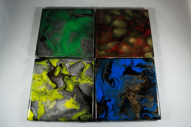 Harry Potter House Colors Fluid Paint Coasters Handmade Flow Art Painted Tile Housewarming Gift Hp Potterhead