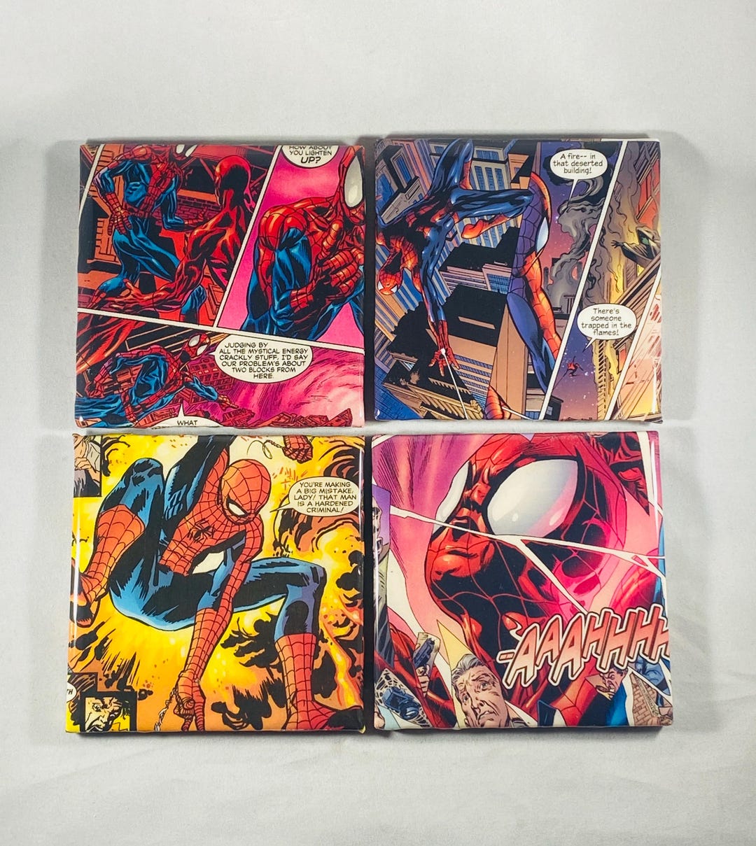 Spider Man Tile Coasters, Set of Four, Decorative Tiles, Comic Covered ...