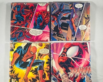 Spider Man Tile Coasters, Set of four, decorative tiles, comic covered, Resin Covered, handmade, one of a kind, for him