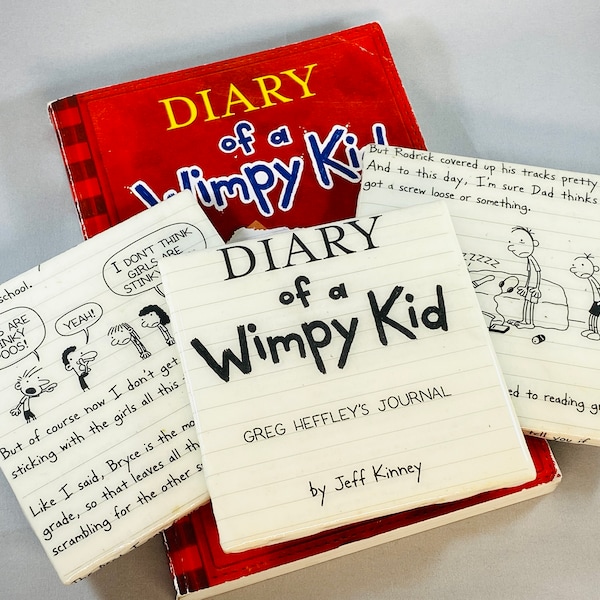 Diary of a Wimpy Kid, Book Pages Coasters, Resin Covered, Unique Handmade Housewarming Gift, Ceramic tile, Gift, book lover birthday