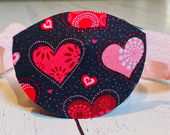 Red and Pink Hearts Fabric Adult Eyepatch, Handmade, vision accessory, cataract aid, eye care, health and beauty, blind eye aid/ Diplopia