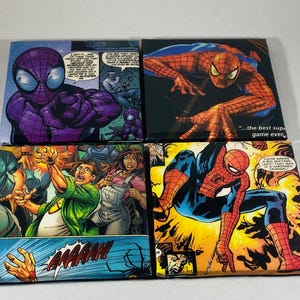 Miles Morales, Spider Man Tile Coasters, conjunto de quatro, azulejos decorativos, cobertos com quadrinhos, revestidos com resina, feitos à mão, únicos, para ele