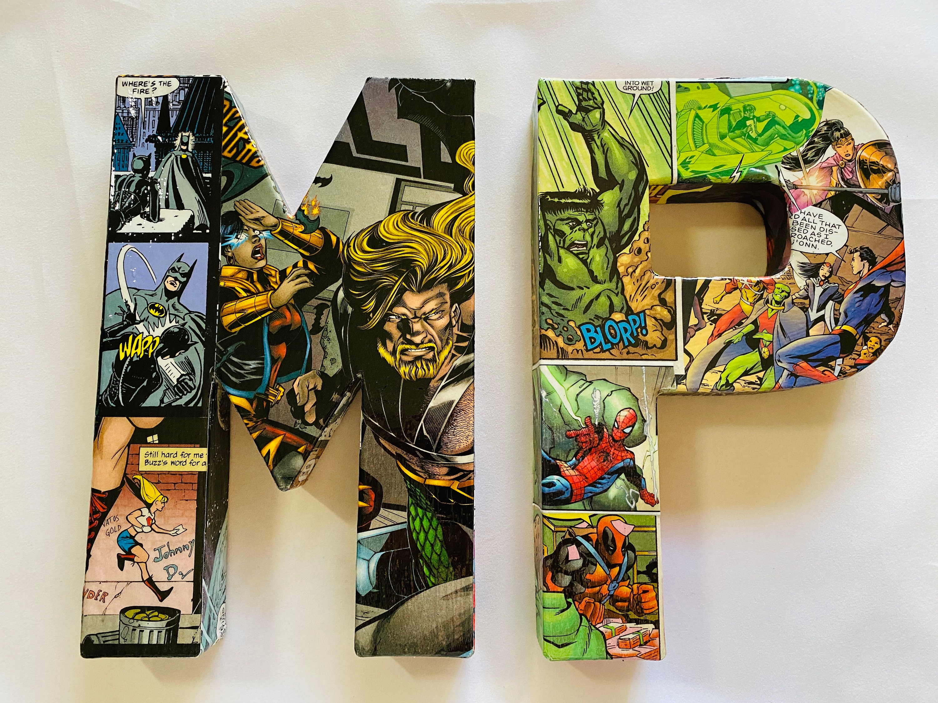 Comic Book Letters, Comic Decoupage, Handmade Collage of Mod Podge ...