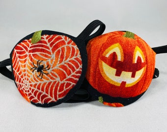 Halloween Inspired Eyepaches, Pumpkins, Spiders, Spider web, Eye patch, eye care/ vision accessory/ cataract aid/ health & beauty, surgery