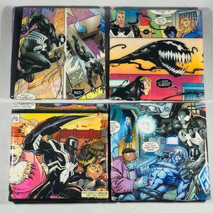 Venom Comic Coasters Set, Resin Covered, Handmade Gift, Drink Coasters, Housewarming Gift, Home Decor, One of a kind Gift