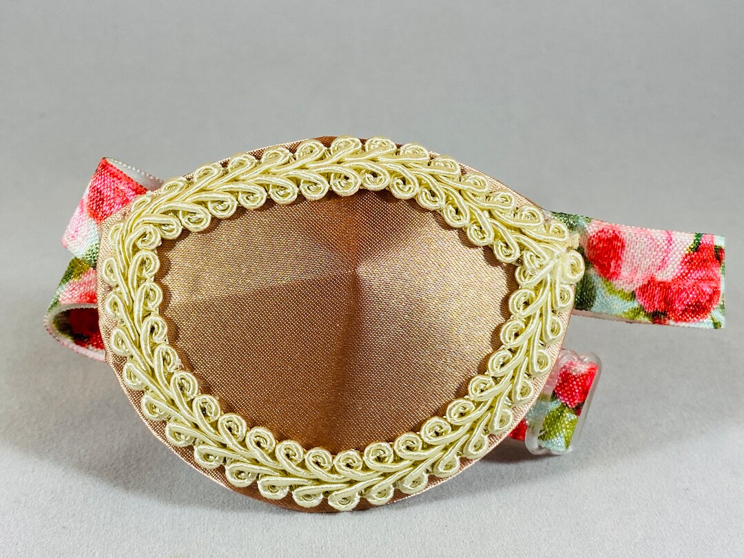 Eye Protection Handmade Rose and Tan Handmade Fabric Adult Eyepatch, Vision Accessory, Cataract ...