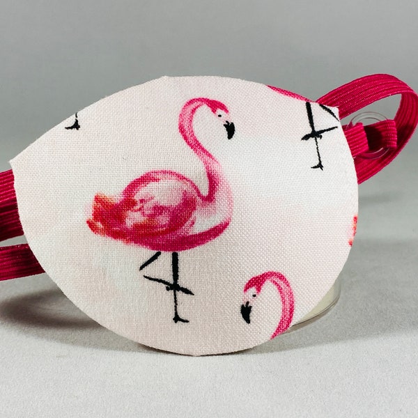 Flamingo Fabric Adult Eyepatch with Pink Elastic, Handmade, Comfortable, Daily Eyewear, Medical Aid, cataract aid, eye care, Health