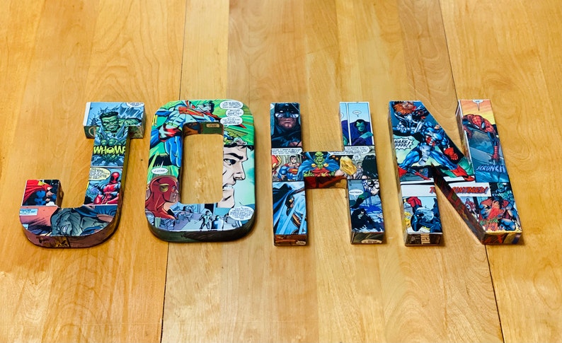 Comic Book Letters, Comic Decoupage, Handmade Collage of Mod Podge ...