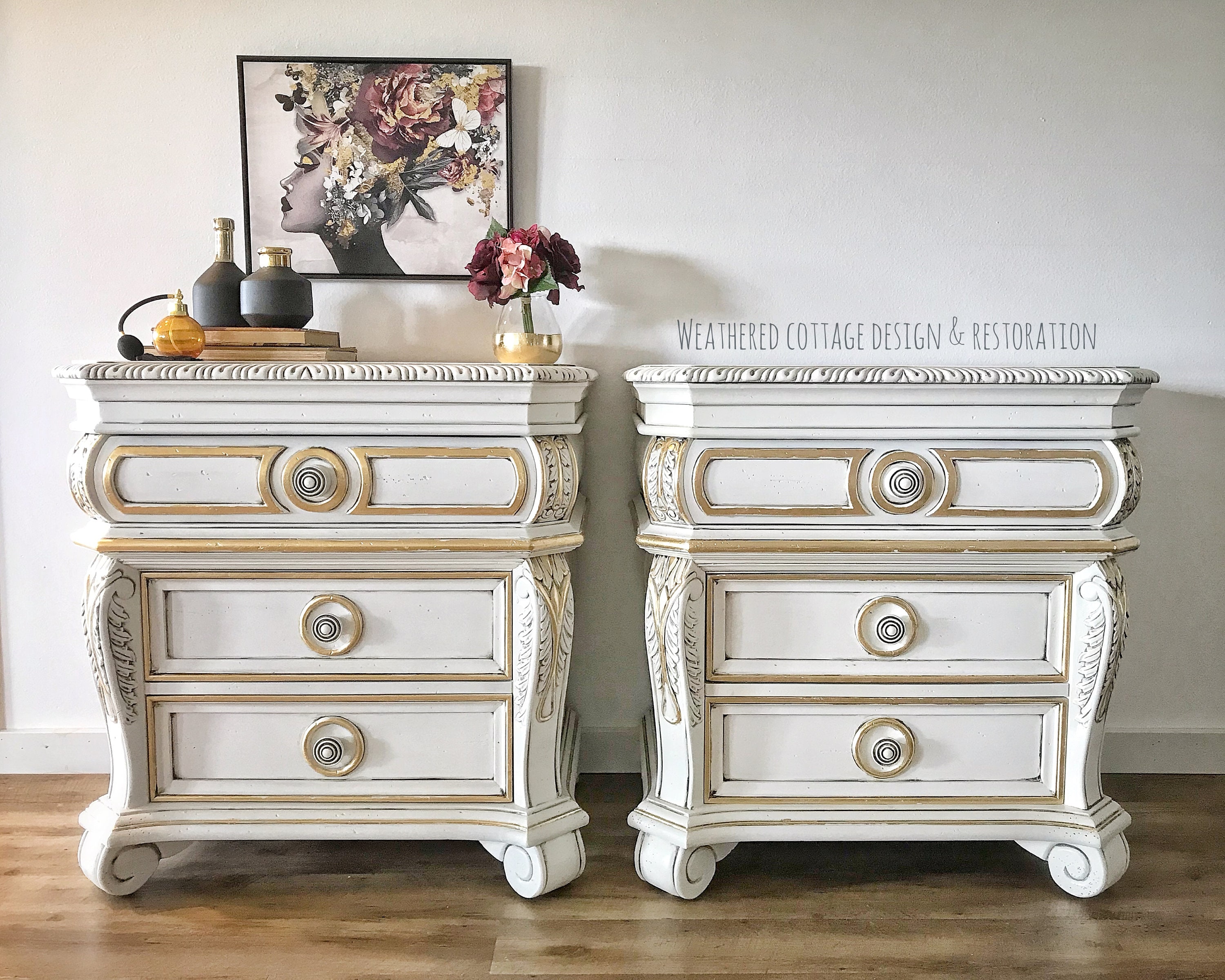 SOLD Glamorous Pair Of TS Berry White and Gold Nightstands Etsy