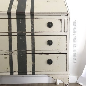 SOLD Antique, Queen Anne style farmhouse secretary with grain sack stripes, shabby chic, cottage style writing desk image 4