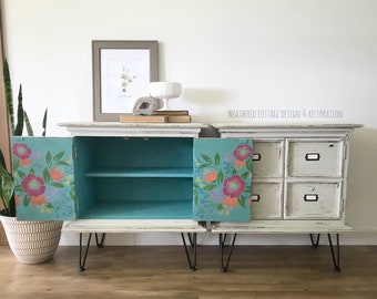 SOLD! Vintage Pair of Gray Chippy bohemian style nightstands