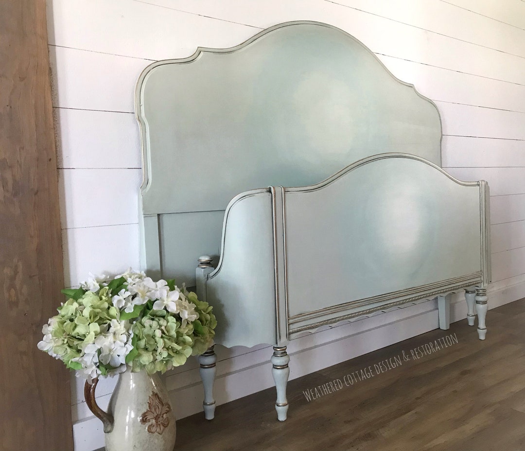 SOLD Antique Full Size Headboard and Footboard, Hand Painted, Farmhouse