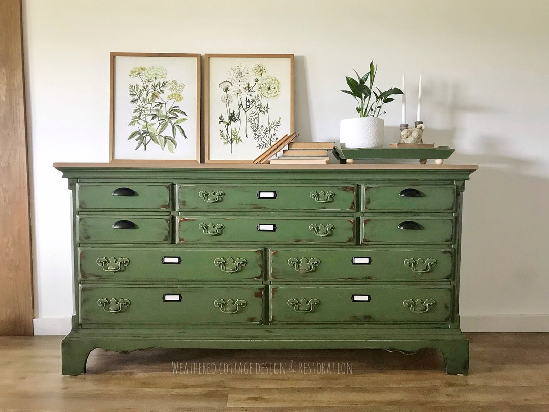 vintage green dresser Large dresser, plum frame, faux malachite inserts, brass hardw Fabio Verdiani Designs Handmade Variations Vintage green dresser (52 long