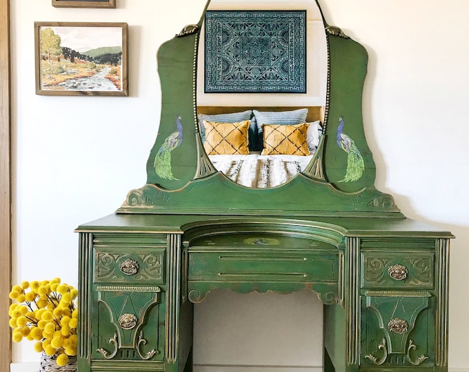 View of Art Deco Vanity & Mirror - Etsy