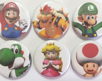Super Mario Badge Button Pin Set of 6