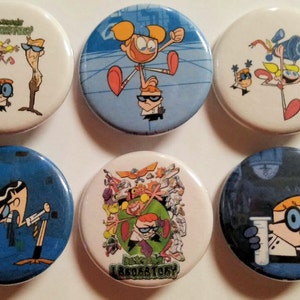 Dexter&#39;s Lab Laboratory Badge Button Pin Set of 6
