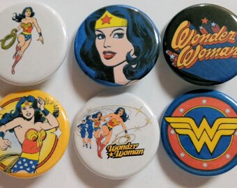 Wonder Woman Comic Badge Button Pin Set of 6