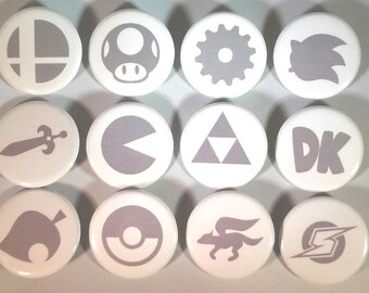 Super Smash Bros Badge Button Pin Set of 12