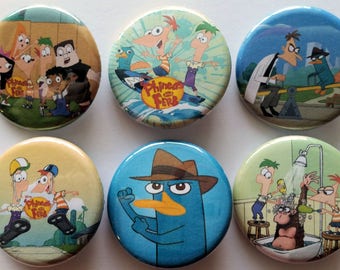 Phineas and Ferb Badge Button Pin Set of 6