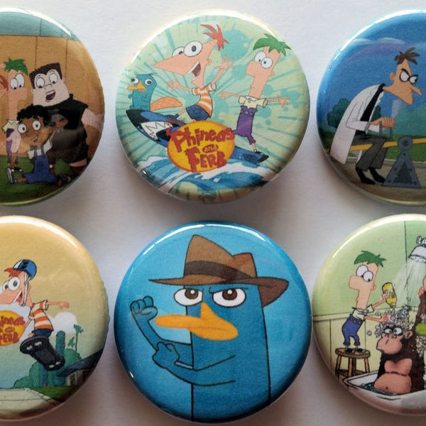 Phineas and Ferb Badge Button Pin Set of 6