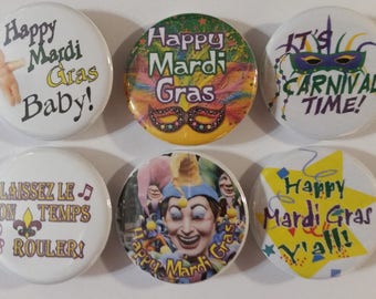 Mardi Gras Parade Throw Badge Button Pin Set of 6