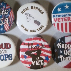 Patriotic Support our Troops Badge Button Pin Set of 6 image 1