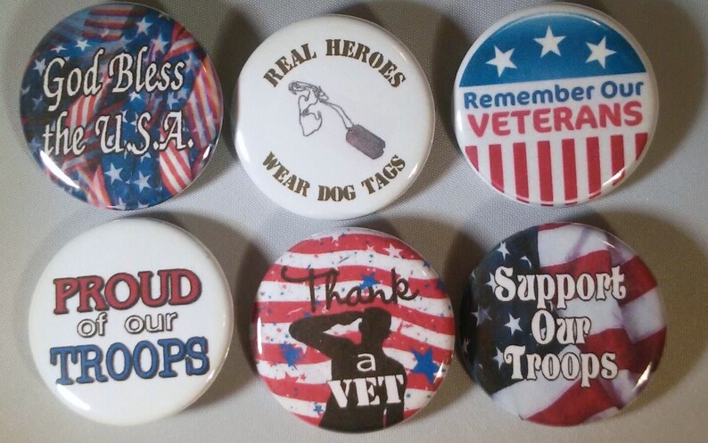 Patriotic Support our Troops Badge Button Pin Set of 6 image 1