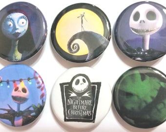 Nightmare Before Christmas Badge Button Pin Set of 6