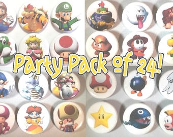 Super Mario Party Pack Badge Button Pin Set of 24