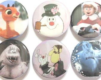 Christmas Classics Rudolph Frosty Santa Badge Button Pin Set of 6