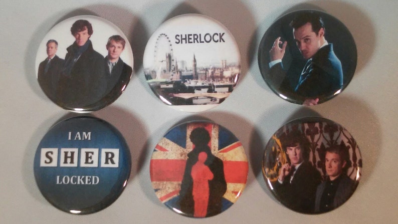 Sherlock Series Badge Button Pin Set of 6 image 1