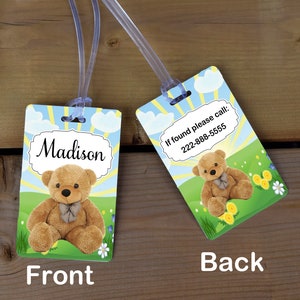 Teddy Bear Diaper Bag Tag, Backpack Tag, Personalized Bag Tag, School Bag Tag, Kids Luggage Tag, Children&#39;s Bag Tag, Lunch Bag Tag