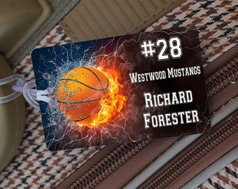 Personalized Basketball Bag Tag, Team Number, School Sports