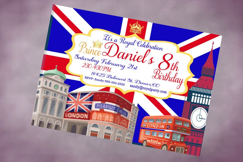 London Birthday Invitation Personalized England Birthday Etsy