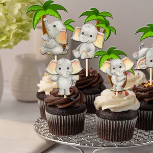 Cute Elephant Printable Cupcake Toppers, Instant Download Elephant Toppers, Digital Cupcake Toppers, Elephant Cake Topper