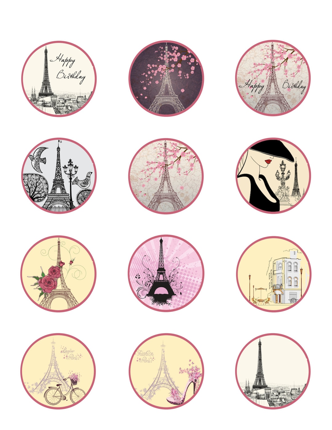 Paris Printable Cupcake Toppers Instant Download Party Supply Digital ...
