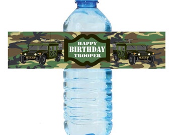 Military Water Bottle Labels, Printable Army Labels, Instant Download, Military Theme Birthday Labels, Army Water Bottle Labels