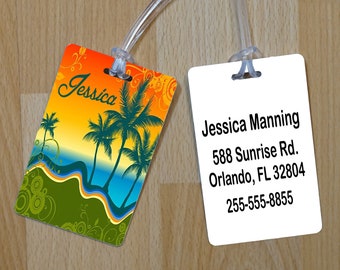 Bag Tag, Palm Tree Luggage Tag, Personalized Luggage Tag, Custom Luggage Tag, Gym Bag ID Tag, Diaper Bag Tag