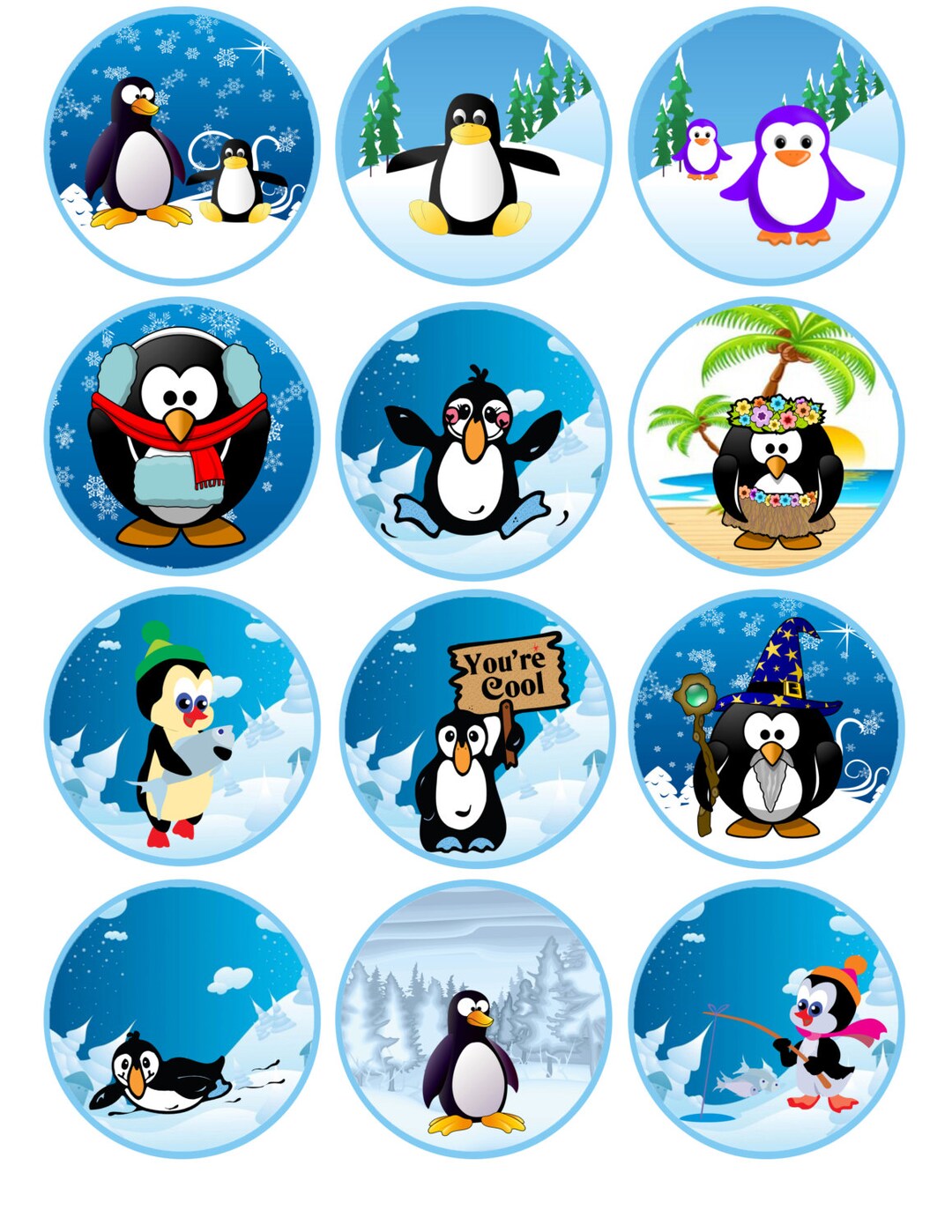 Penguin Cupcake Toppers Printable Penguin Theme Instant Download Party ...