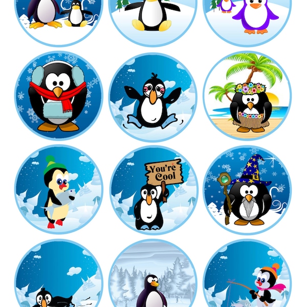 Penguin Cupcake Toppers Printable Penguin Theme Instant Download Party Supply Digital File