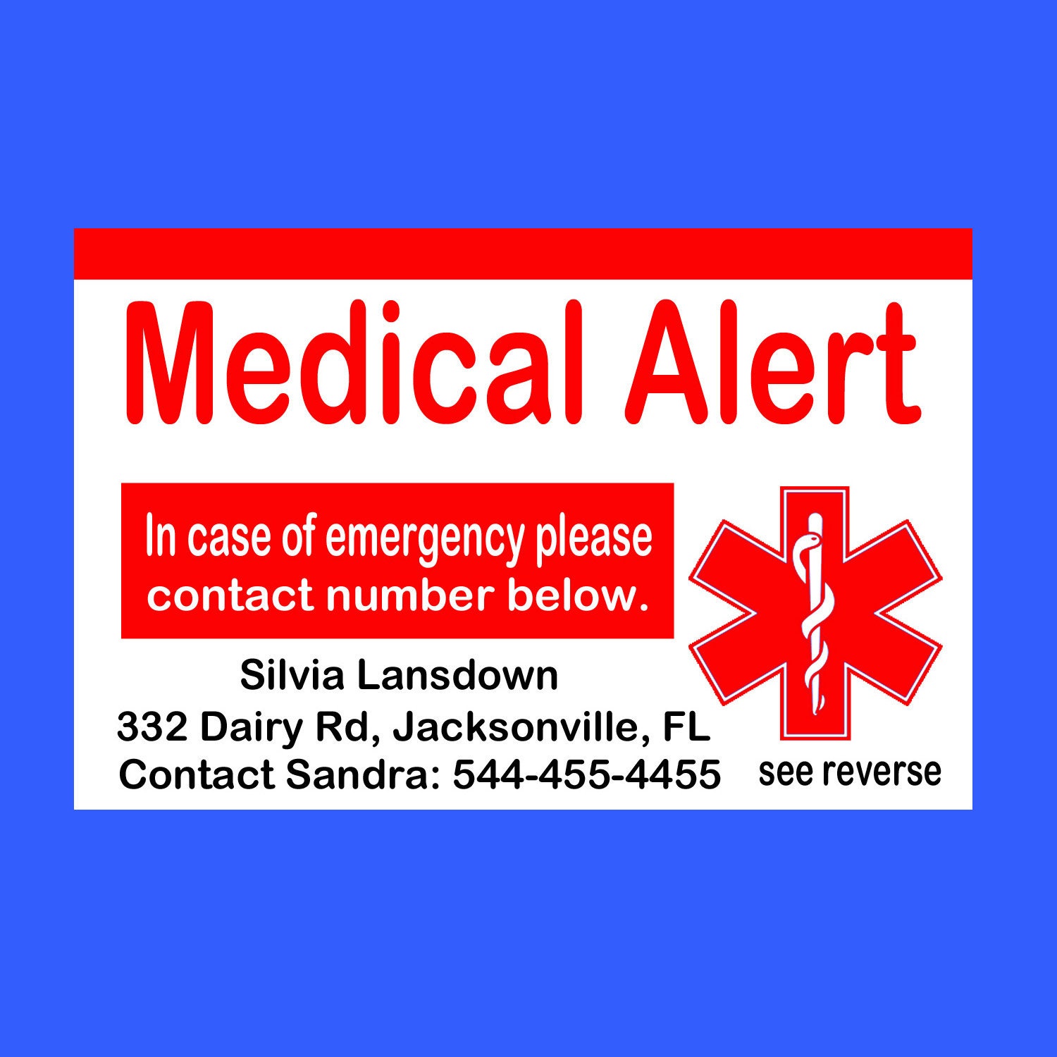 Medical Alert Card, Emergency Alert Card, Medical Wallet Card, Food Allergy Card, Medical ID Card, Contact Card - Etsy for Free Printable Medical Alert Card
