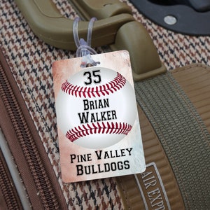 Baseball Taschenanhänger, personalisierte Baseball Taschenanhänger, Sporttaschenanhänger, Baseball Team Tag, Baseball Namensschilder, Taschenanhänger, Sporttasche Gepäckanhänger