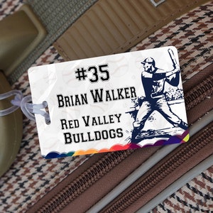 Baseball Team Tag, personalisierte Baseball Taschenanhänger, Sport Taschenanhänger, Baseball League Taschenanhänger, Baseball Namensschilder, Schultaschen Anhänger, benutzerdefinierte Tags