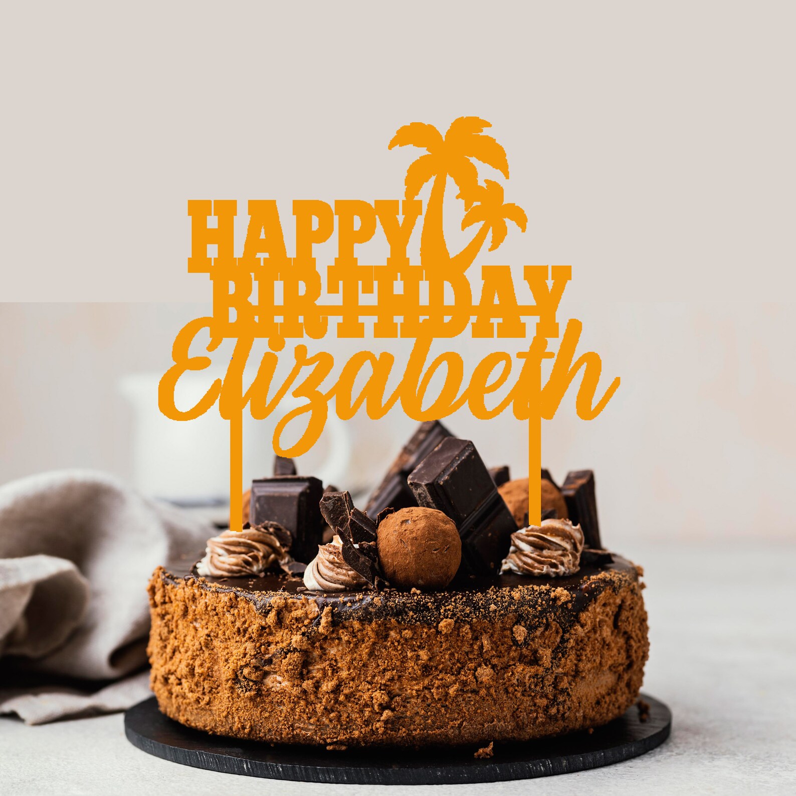 Palm Tree Cake Topper Tropical Birthday Cake Topper Custom Etsy