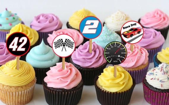 48-Piece Race Car Cupcake Toppers - 8 Designs, 6 Each, Paper Toppers For Birthday & Baby Shower Decor - View #2