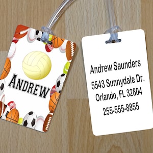 Volleyball Luggage Tag, Personalized Luggage Tag, Custom Luggage Tag, Free Shipping, Gym Bag Tag, Sports Tag