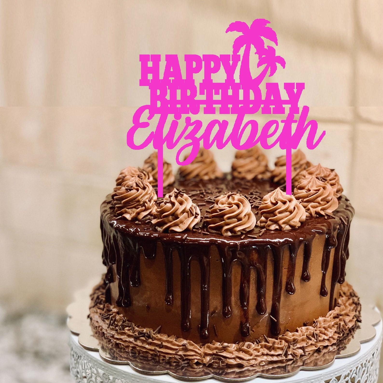 Palm Tree Cake Topper Tropical Birthday Cake Topper Custom Etsy