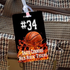 Etiquettes de sac d'équipe de basket-ball, Étiquettes personnalisées de basket-ball, Étiquettes de sport de basket-ball, Étiquettes de basket-ball, Étiquette de bagage de basket-ball, Étiquettes de sac d'équipe