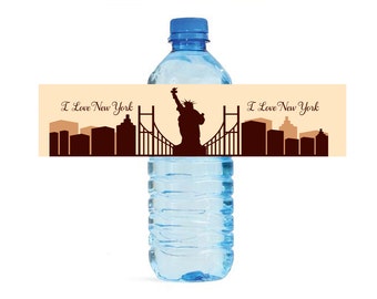 New York Water Bottle Labels, Printable New York Labels, Instant Download, Big Apple Broadway, Custom Water Bottle Labels