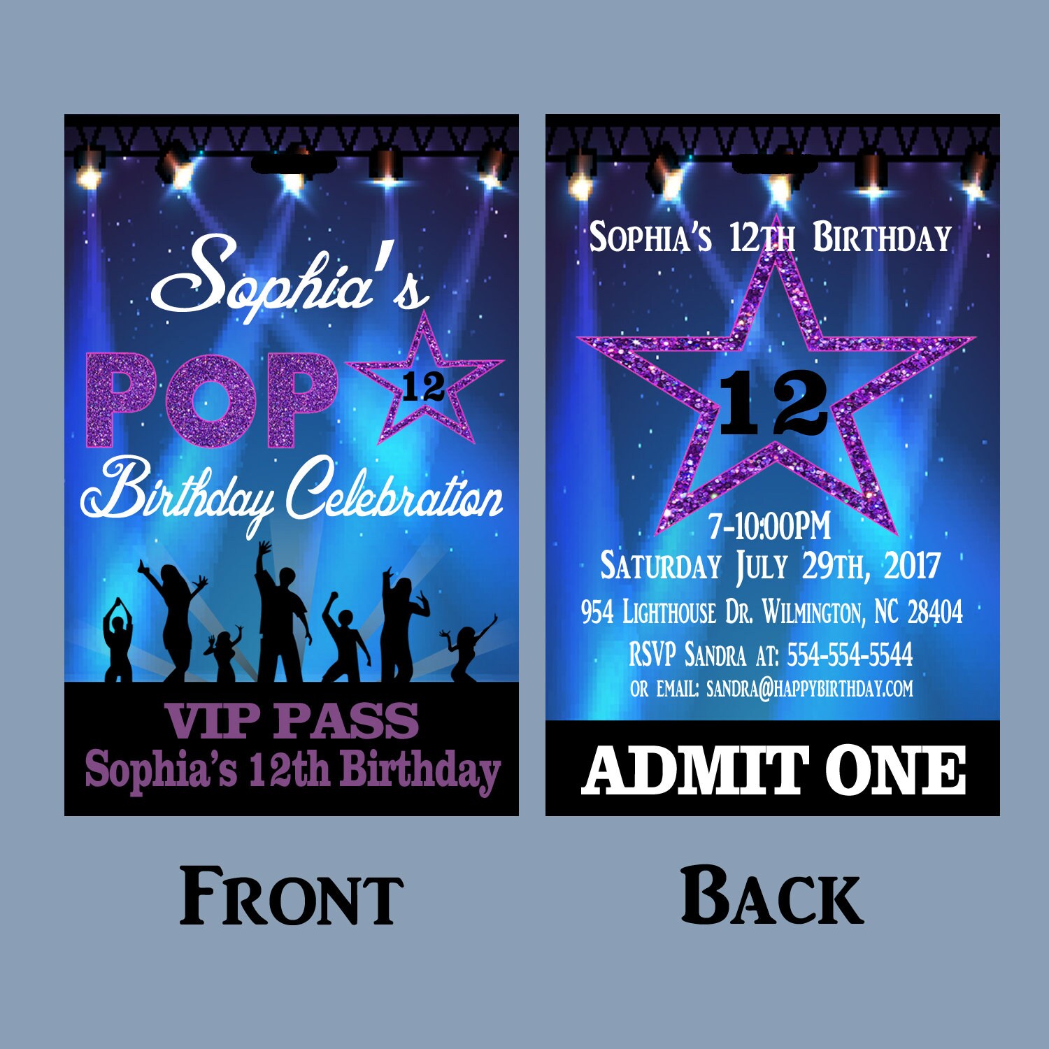 Backstage Pass Pop Star Invitations, Personalized Pop Star Birthday ...